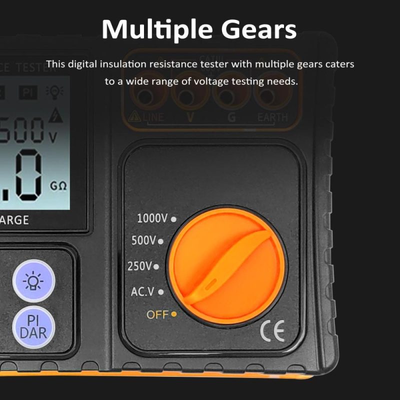 Digital Insulation Resistance Tester 250V/500V/1000V Megohmmeter LCD Display Insulation Resistance Meter with Backlight Buzzer Alarm  |   Other Instruments Measurement & Analysis Instruments Orange