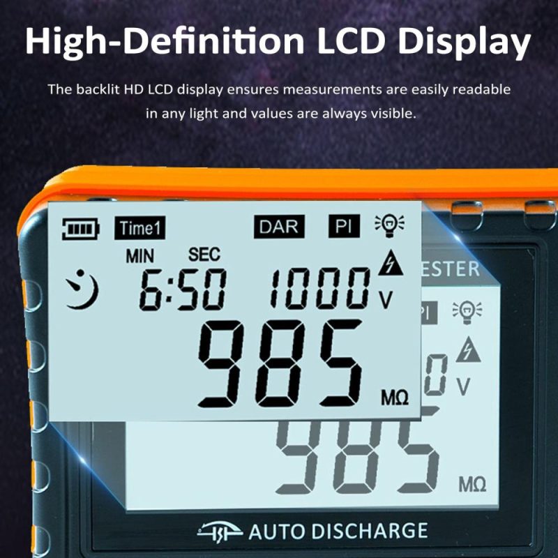 Digital Insulation Resistance Tester 250V/500V/1000V Megohmmeter LCD Display Insulation Resistance Meter with Backlight Buzzer Alarm  |   Other Instruments Measurement & Analysis Instruments Orange