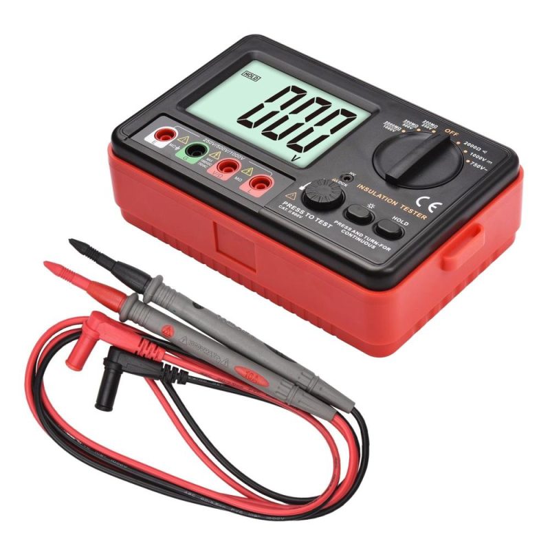 Digital Insulation Resistance Tester with LCD Backlight Display DC 250V/ 500V/ 1000V AC 750V Multifunction Insulation Resistance Meter Kit with Strap/ Protective Lid/ Cloth Bag  |   Digital Multimeters & Oscilloscopes Digital Multimeters & Oscilloscopes Black + Red