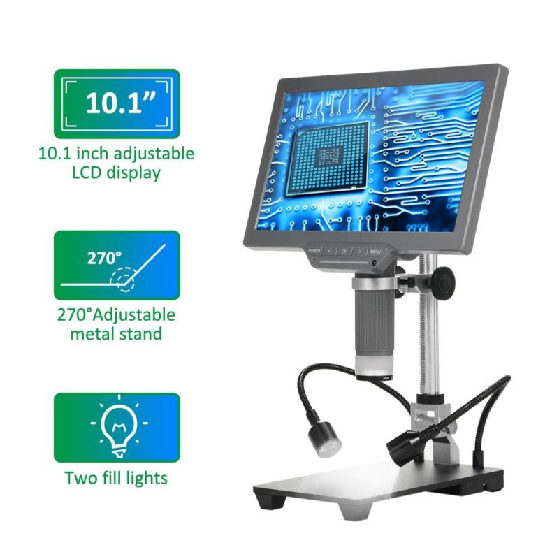 Digital Microscope with 10.1” IPS Screen TV Digital Microscope for Electronic Repair Coin   Microscope with IR Remoter, USB Cable, Base and Metal Bracket  |   Microscopes & Endoscope Measurement & Analysis Instruments Grey