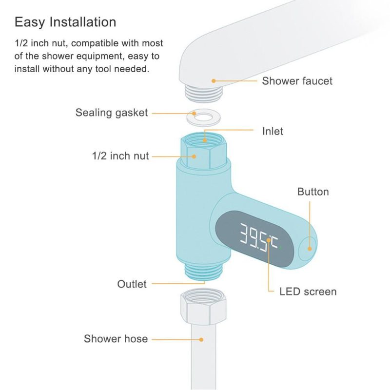 Digital Shower Thermometer Bath Temperature Monitor LED Display  |   Temperature & Humidity Measurements Measurement & Analysis Instruments Silver + Black