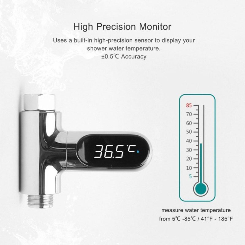 Digital Shower Thermometer Bath Temperature Monitor LED Display  |   Temperature & Humidity Measurements Measurement & Analysis Instruments Silver + Black