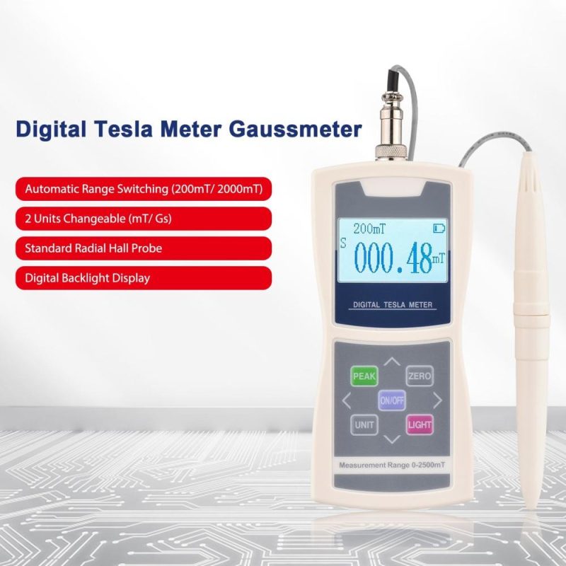 Digital Tesla Meter Gaussmeter Auto Range 200mT/ 2000mT High Accuracy Sensitive Surface Magnetic Field Tester with Standard Radial Hall Probe Plastic Box  |   Other Instruments Measurement & Analysis Instruments Ivory