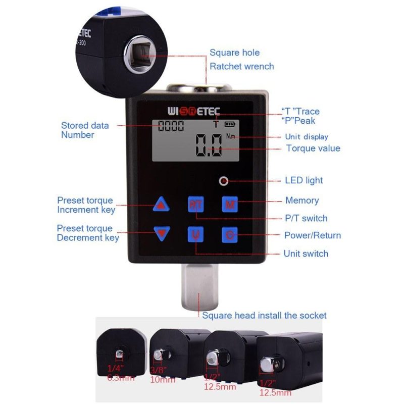 Digital Torque Meter Digital Backlight Display Two-ways Measurement Two Working Modes Adjustable Four Units Switchable with Sound Light Alarm Function  |   Other Instruments Measurement & Analysis Instruments Other Instruments