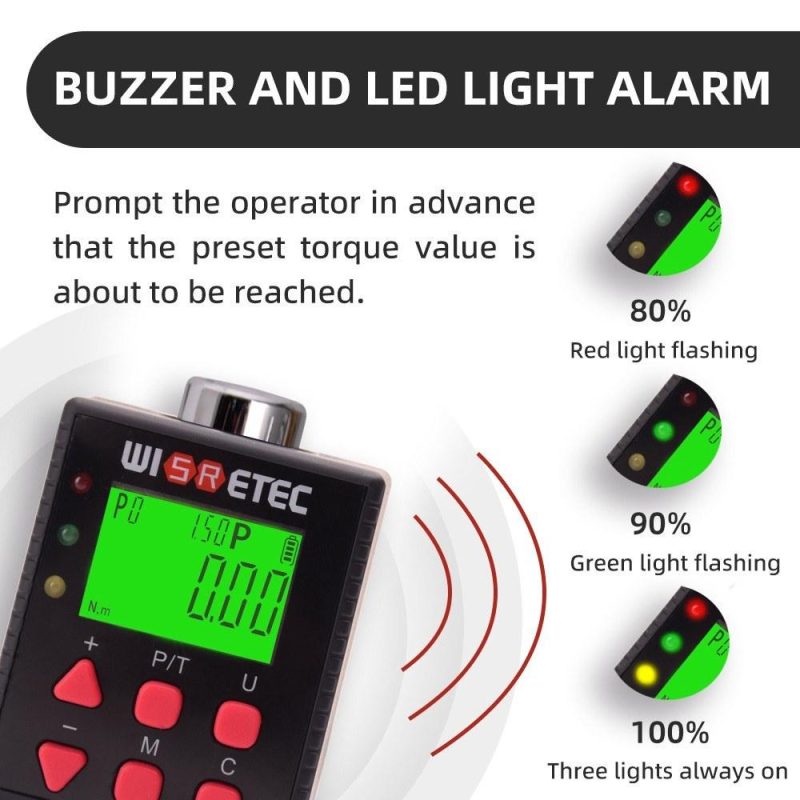 Digital Torque Meter Digital Backlight Display Wrench Torque Tester Two Working Modes Adjustable Five Units Switchable with Buzzer and LED Indicator Light Function  |   Other Instruments Measurement & Analysis Instruments Other Instruments