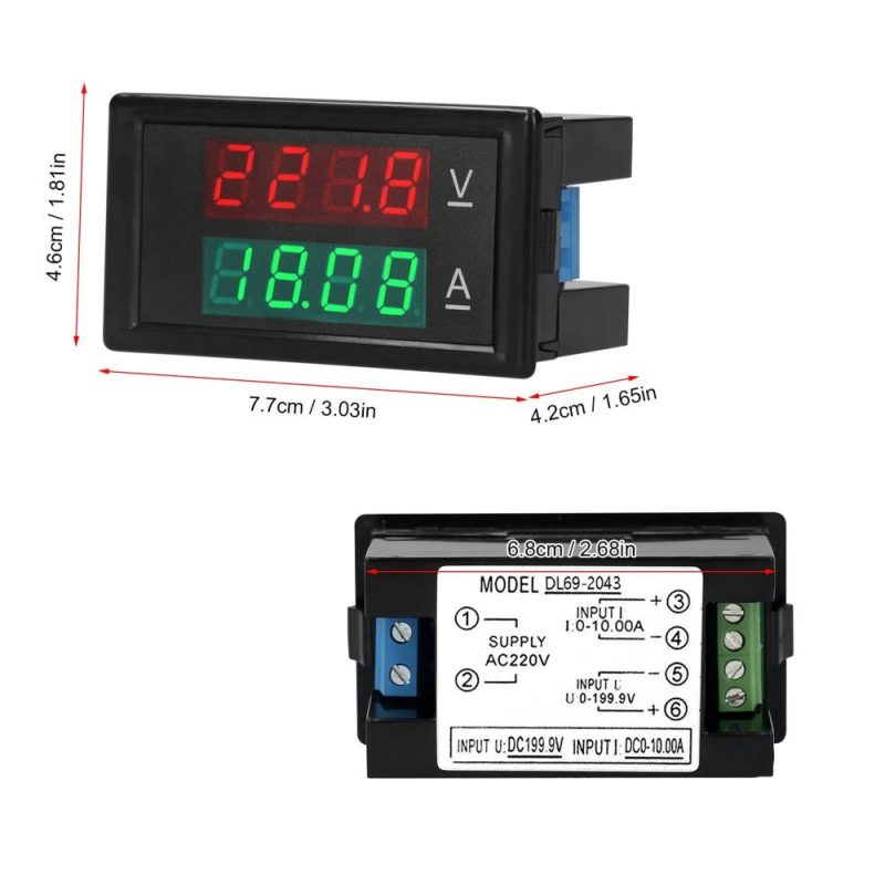 Digital Voltmeter Ammeter Voltage Current Tester Gauge Volt Amperage Tester Meter Amp Detector Red Green Dual Display Digital Multimeter  |   Voltage & Current Testers Measurement & Analysis Instruments Black