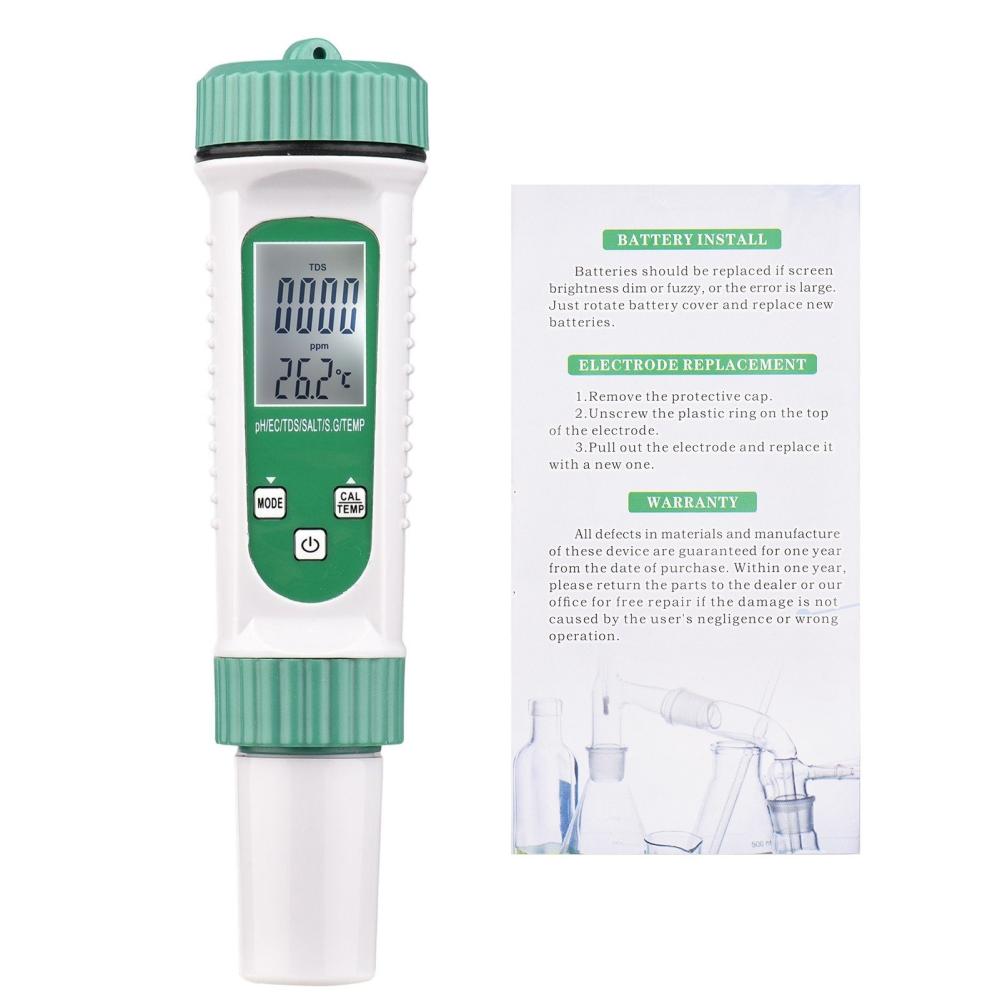 Digital Water Quality Tester 6 in 1 Multifunction Water Quantity Monitor PH/ EC/ TDS/ SALT/ G.S/ Temperature Portable Testing Meter Analyzer for Drinking Water Aquarium Hydroponics Lab  |   Water quality analysis equipment Measurement & Analysis Instruments Water quality analysis equipment