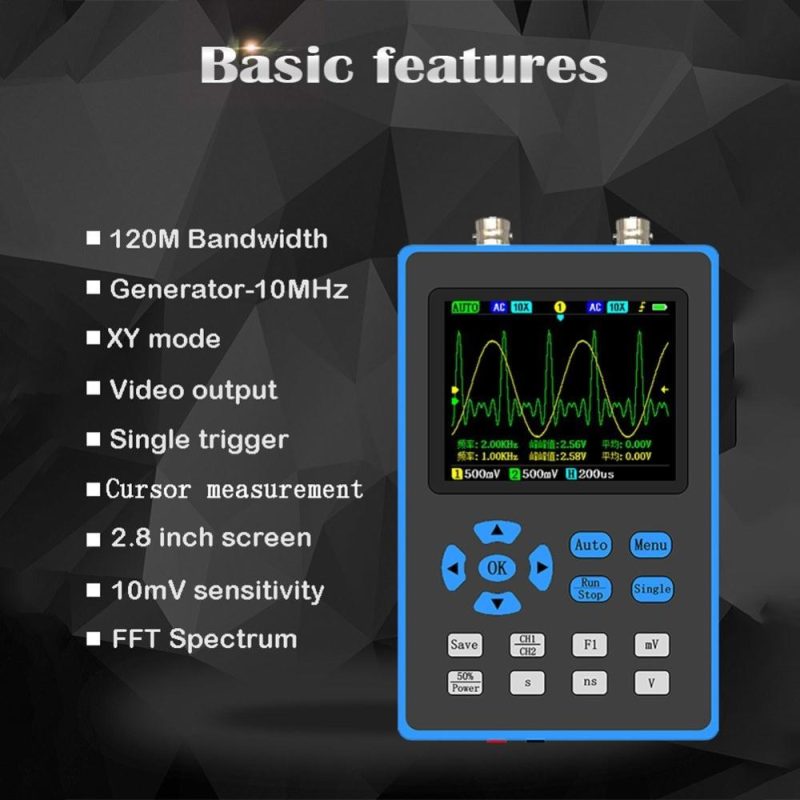 DSO2512G 120M Bandwidth Portable Handheld Dual Channel Oscilloscope with 2.8 Inch Display Screen  |   Digital Multimeters & Oscilloscopes Digital Multimeters & Oscilloscopes Blue