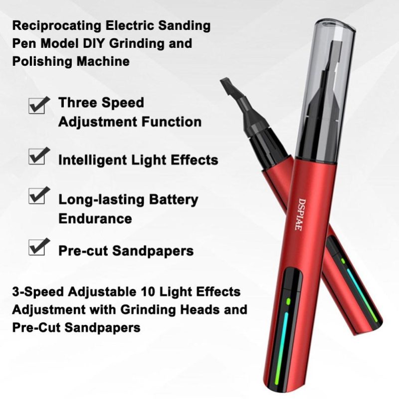 DSPIAE Reciprocating Electric Sanding Pen Model DIY Grinding and Polishing Machine 3-Speed Adjustable 10 Light Effects Adjustment with Grinding Heads and Pre-Cut Sandpapers  |   Electrical Equipment & Supplies Electrical Equipment & Supplies Electrical Equipment & Supplies