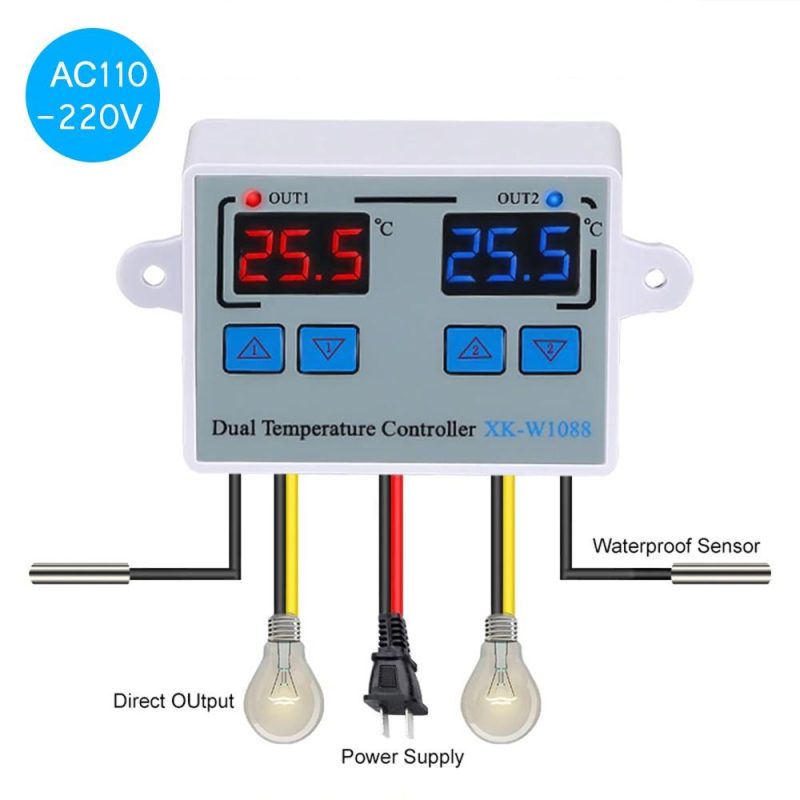 Dual Digital Thermostat Temperature Controller Two Relay Output Thermoregulator for incubator Heating Cooling XK-W1088 AC110-220V  |   Temperature & Humidity Measurements Measurement & Analysis Instruments Temperature & Humidity Measurements