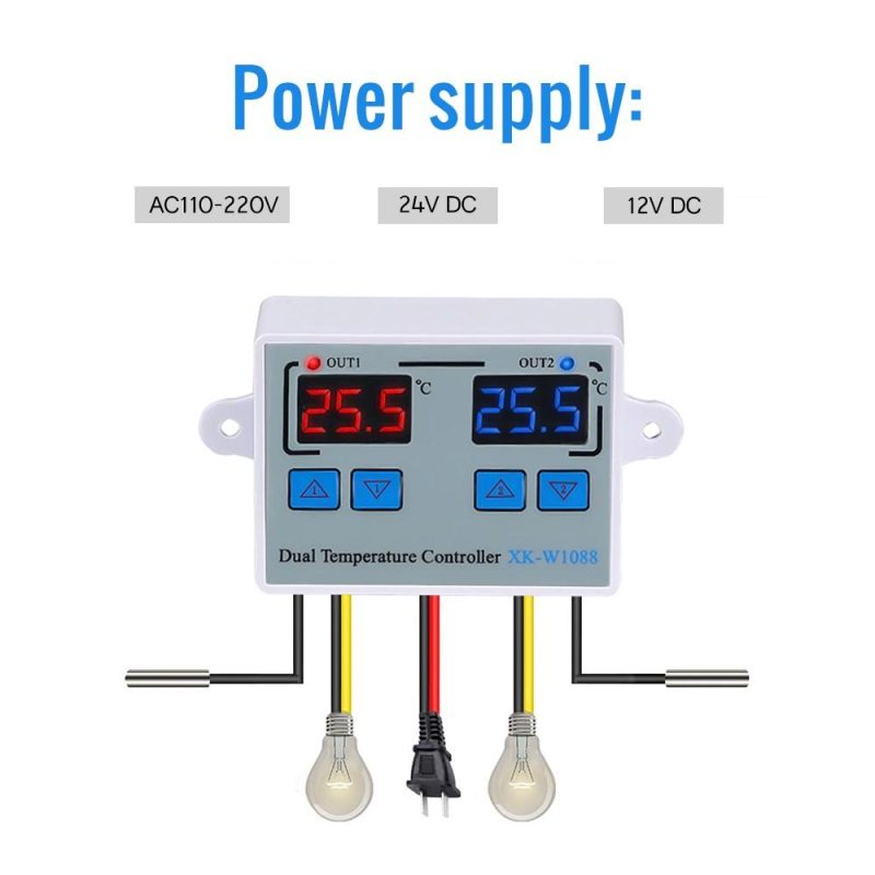 Dual Digital Thermostat Temperature Controller Two Relay Output Thermoregulator for incubator Heating Cooling XK-W1088 AC110-220V  |   Temperature & Humidity Measurements Measurement & Analysis Instruments Temperature & Humidity Measurements