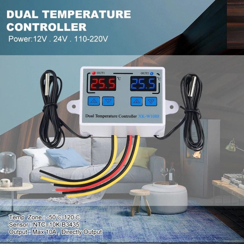 Dual Digital Thermostat Temperature Controller Two Relay Output Thermoregulator for incubator Heating Cooling XK-W1088 AC110-220V  |   Temperature & Humidity Measurements Measurement & Analysis Instruments Temperature & Humidity Measurements