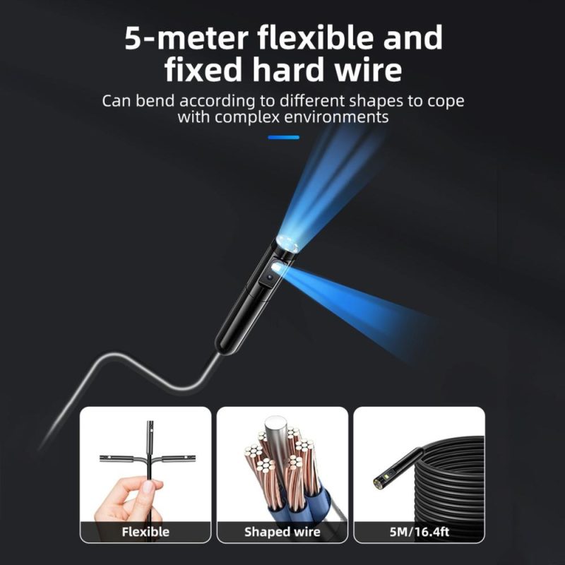 Dual Lens Endoscope Camera with Light 720P Borescope with 4.5in IPS Screen 16.4ft Flexible Probe Cable IPX5 Waterproof 4-Level Brightness Adjustable  |   Microscopes & Endoscope Measurement & Analysis Instruments Black