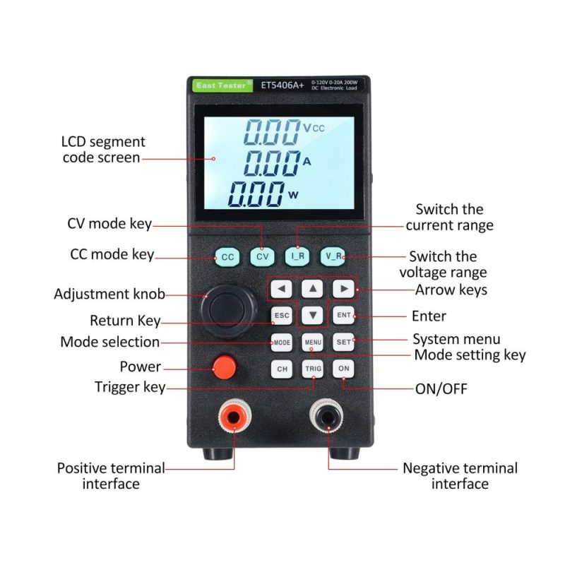 East Tester ET5406A+ 200W 0-120V 0-20A Programmable DC Electronic Load Tester 1mV/1mA Mini Battery Tester for CC/CV Test  |   Other Instruments Measurement & Analysis Instruments Other Instruments