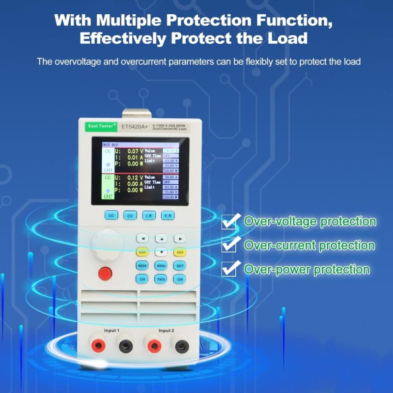 East Tester ET5420A+ Dual-channel DC Programmable Electronic Load Tester 2.8-inch TFT LCD Screen 150V 20A*2 200W*2  |   Electrical Measuring Tools Electrical Measuring Tools Electrical Measuring Tools