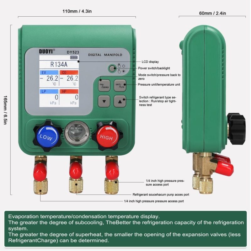 Electronic AirConditioning Refrigerant Fluoride Meter Vacuum Pressure Gauge Digital Manifold Gauge Automobile Refrigerant Repairing Vacuum Meter  |   Other Instruments Measurement & Analysis Instruments Other Instruments