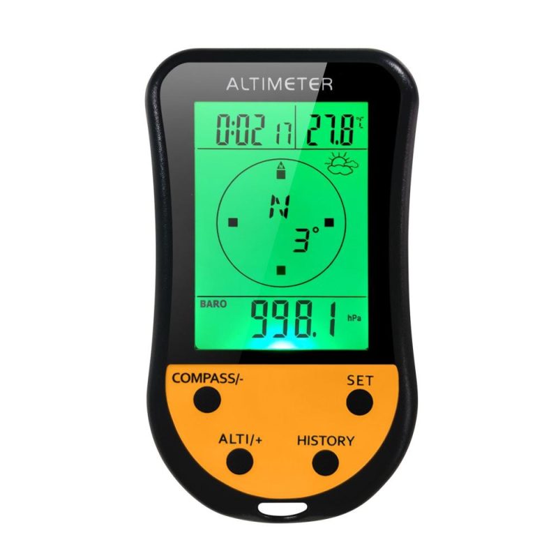 Electronic Digital Altimeter 8 in 1 Multifunction LCD Backlight Mini Altimeter Barometer Compass Thermometer Weather Forecast Clock Calendar for Outdoor Climbing Hiking Fishing  |   Other Instruments Measurement & Analysis Instruments Black