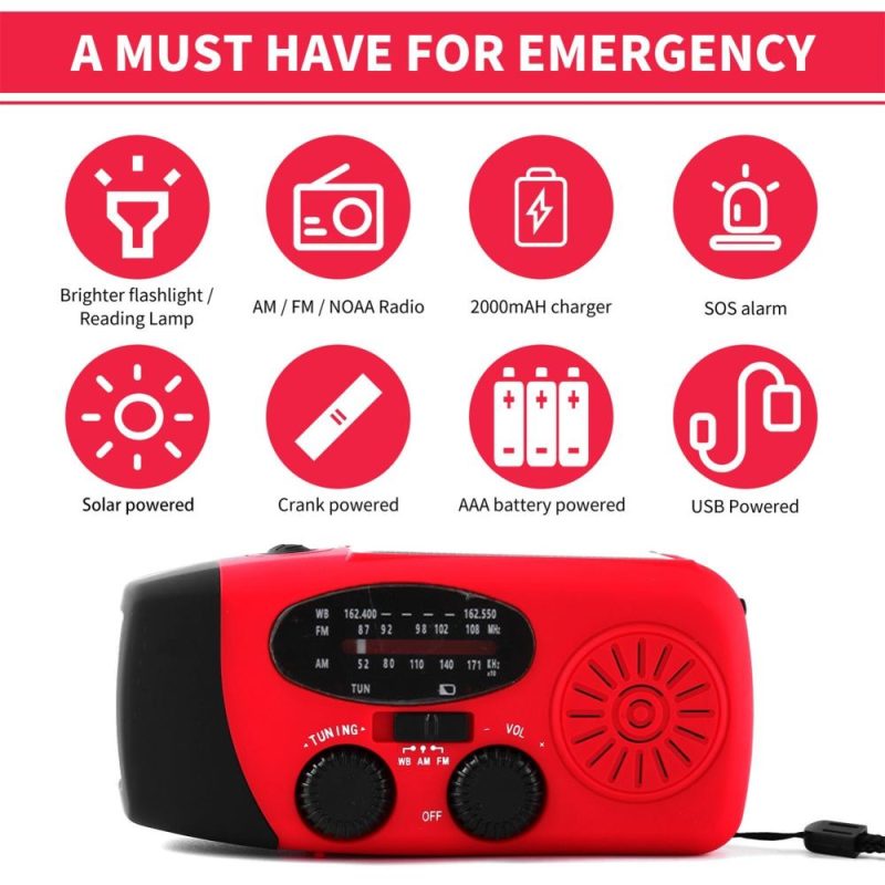 Emergency Hand Crank Radio with LED Flashlight for Emergency AM/FM NOAA Portable Weather Radio Dynamo Radio with 2000mAh Power Bank Phone Charger USB Charged & Solar Power for Camping Emergency  |   Other Instruments Measurement & Analysis Instruments Other Instruments