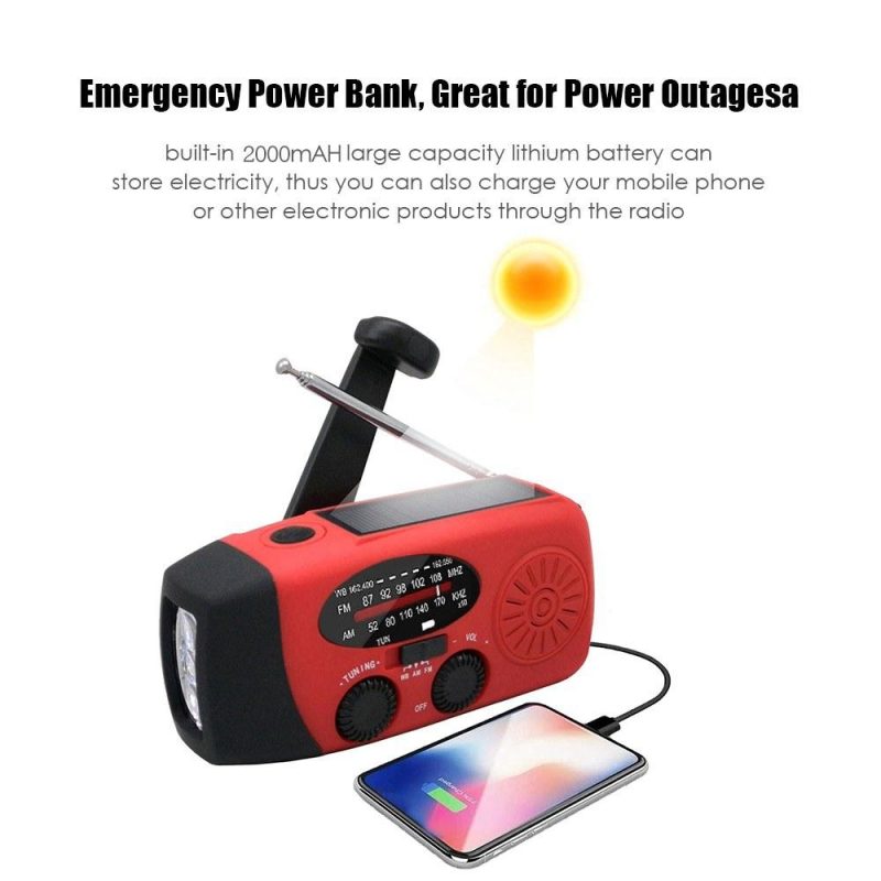 Emergency Hand Crank Radio with LED Flashlight for Emergency AM/FM NOAA Portable Weather Radio Dynamo Radio with 2000mAh Power Bank Phone Charger USB Charged & Solar Power for Camping Emergency  |   Other Instruments Measurement & Analysis Instruments Other Instruments