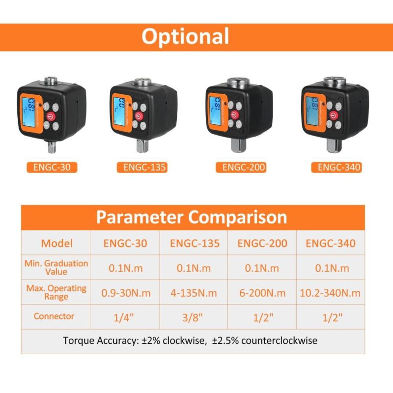 ENGC-135 Digital Display Torque Meter 1/2” to 3/8” Adapters High Accuracy 4 Torque Units Backlit Display Perfect for Automotive Bike Bicycle Motorcycle DIY & Home Repairs  |   Other Instruments Measurement & Analysis Instruments Other Instruments