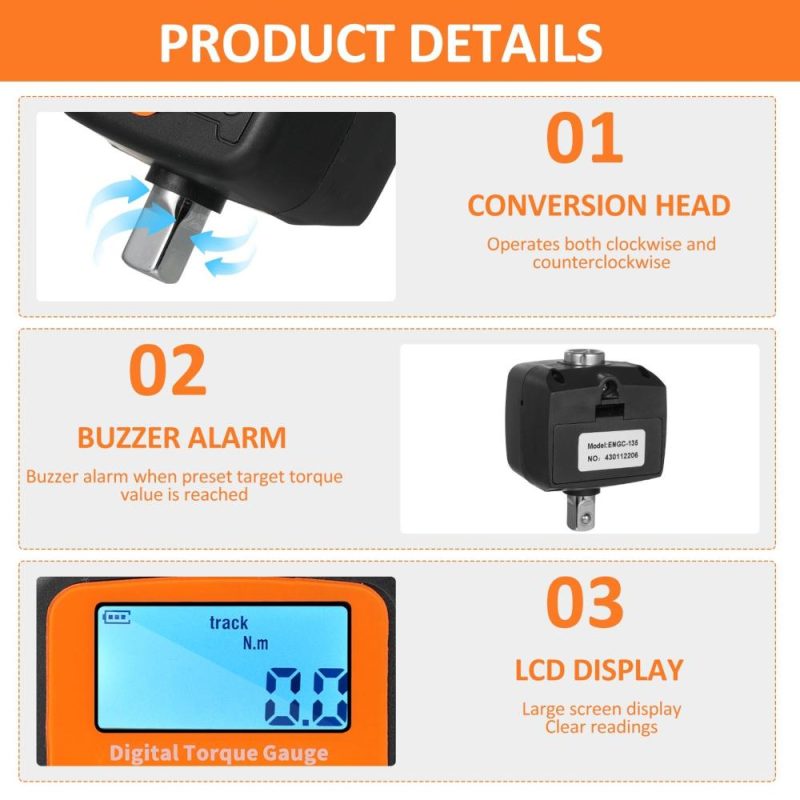 ENGC-135 Digital Display Torque Meter 1/2” to 3/8” Adapters High Accuracy 4 Torque Units Backlit Display Perfect for Automotive Bike Bicycle Motorcycle DIY & Home Repairs  |   Other Instruments Measurement & Analysis Instruments Other Instruments