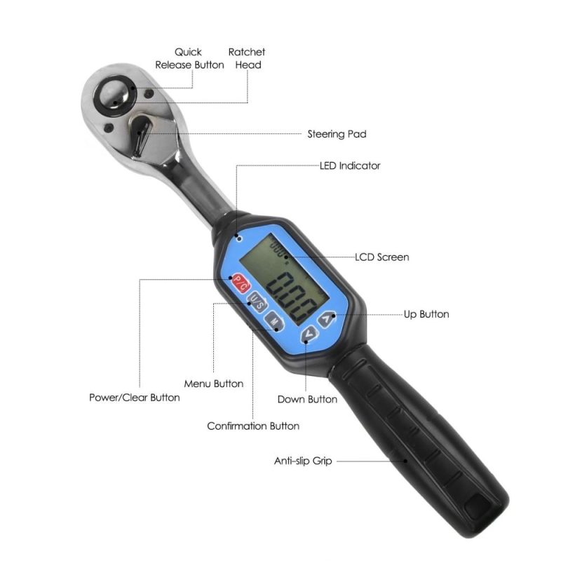 EWM-100 Digital Torque Wrench 3/8 Square Drive Max. 73.7ft.lb Torque Accurate to ±2% with Buzzer LED Indication and Peak Trace Tracking  |   Wrenches Professional Tools Wrenches