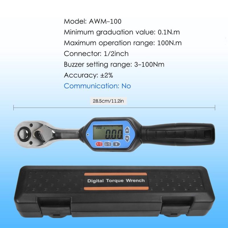 EWM-100 Digital Torque Wrench 3/8 Square Drive Max. 73.7ft.lb Torque Accurate to ±2% with Buzzer LED Indication and Peak Trace Tracking  |   Wrenches Professional Tools Wrenches