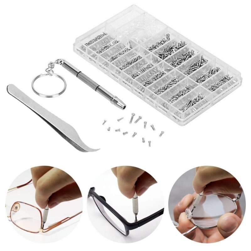 Eyeglasses Repairing Kit Set Assorted Storage Box Design 1000PCS Screws and Pads with Micro Screwdriver for Watch Clock Spectacle Eyewear Repairing Portable  |   Others Hardware & Gadgets Others