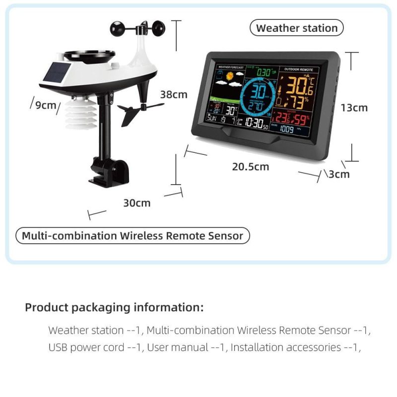 FJ3390A Multifunctional Professional Weather Station Temperature, Humidity, Wind Speed and Rainfall Detection Weather Forecast Clock  |   Temperature & Humidity Measurements Measurement & Analysis Instruments Black