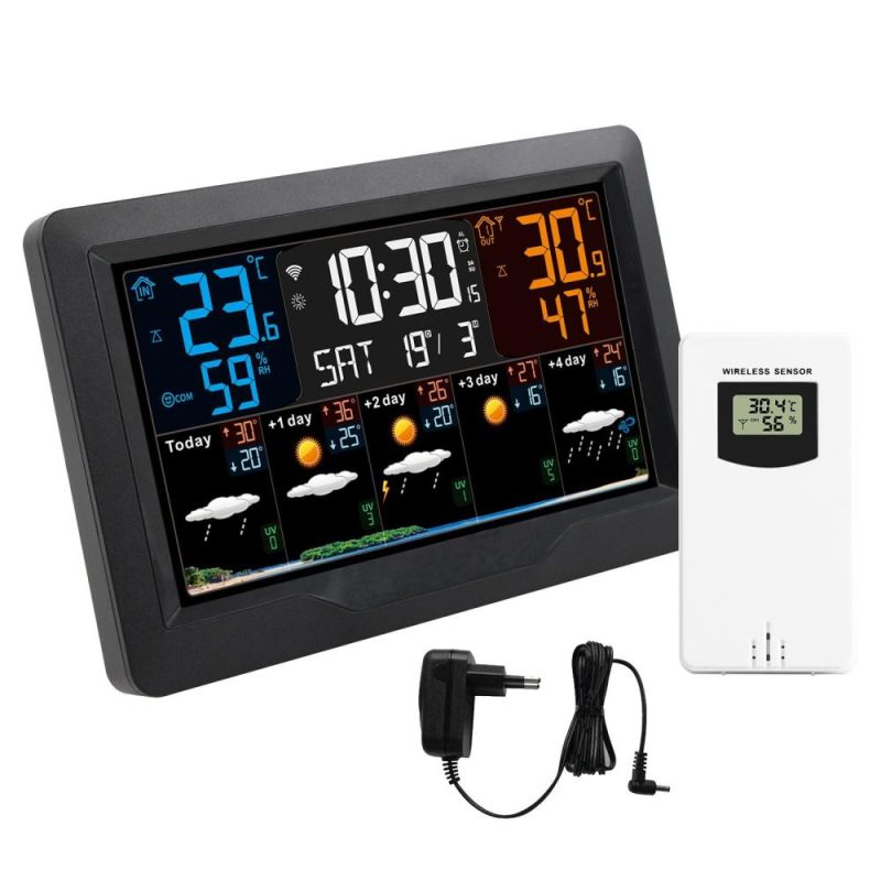 FJ3390TY-A WIFI Smart Weather Station with Clock Indoor and Outdoor Temperature & Humidity Meter Multifunctional Large Color Screen Weather Clock Temperature & Humidity Gauge with 1 Sensor(Support up to 3 Sensers), Work with Smart APP  |   Temperature & Humidity Measurements Measurement & Analysis Instruments Temperature & Humidity Measurements