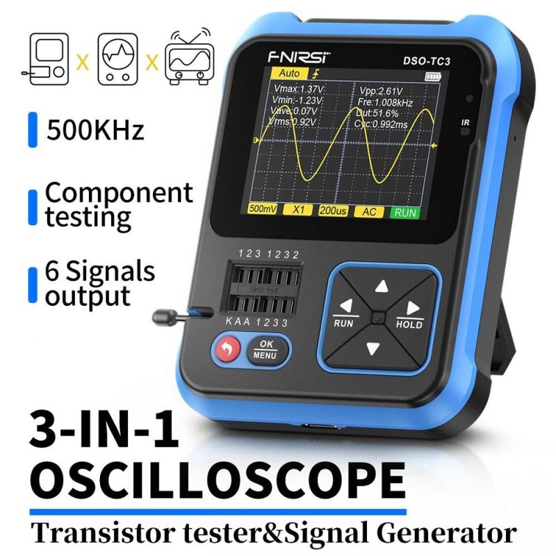 FNIRSI DSO-TC3 3in1 Digital Oscilloscope Transistor Tester Function Signal Generator with 2.4 inch TFT Display (Standard Configuration)  |   Digital Multimeters & Oscilloscopes Digital Multimeters & Oscilloscopes Digital Multimeters & Oscilloscopes