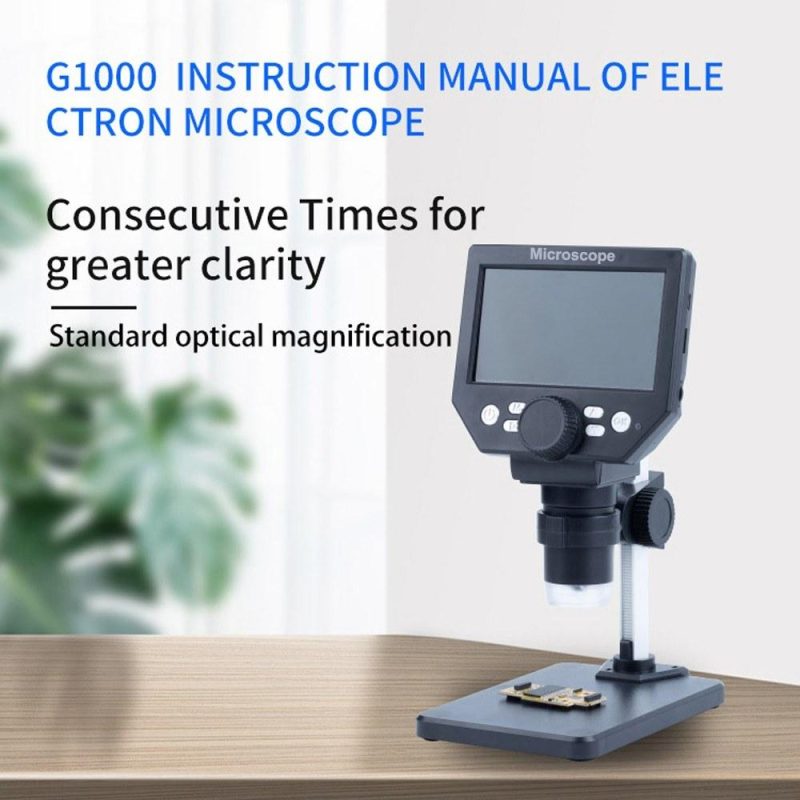 G1000 Digital Electron Microscope 4.3 Inch Large Base LCD Display 10MP 1-1000X Continuous Amplification Magnifier  |   Microscopes & Endoscope Measurement & Analysis Instruments Black+Silver