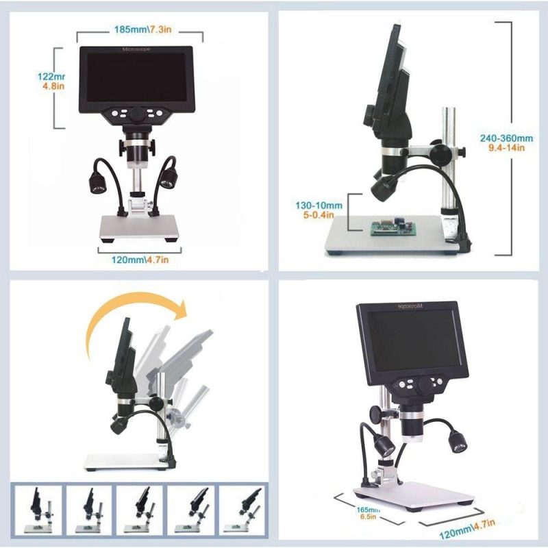 G1200 Digital Microscope 7 Inch Large Color Screen Large Base LCD Display 12MP 1-1200X Continuous Amplification Magnifier With Aluminum Alloy Stand with Two Fill Lights  |   Microscopes & Endoscope Measurement & Analysis Instruments Microscopes & Endoscope