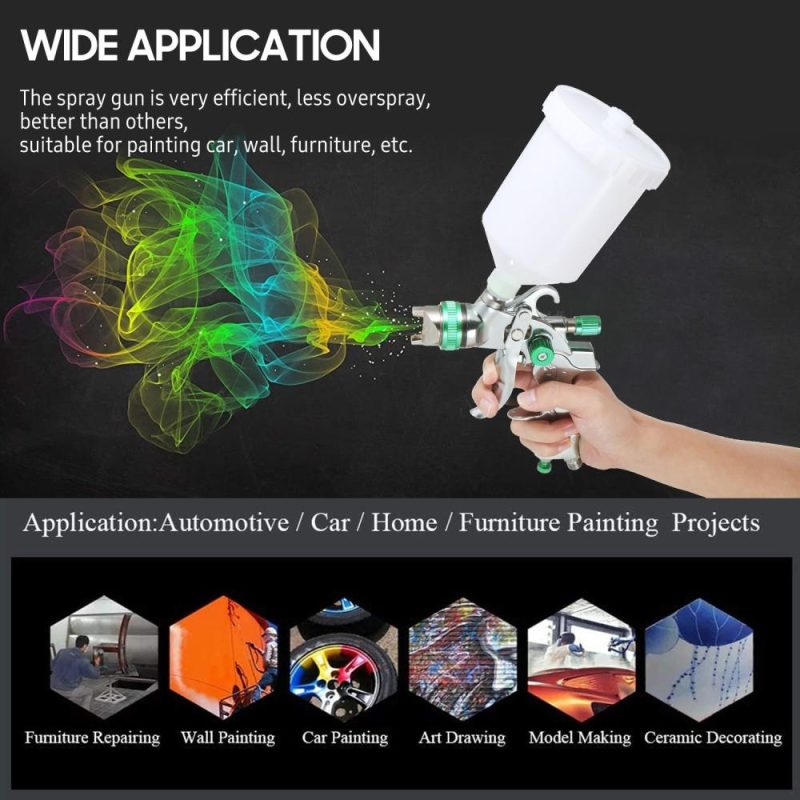 Geevorks  Gravity Feed Air Spray Gun HVLP Sprayer Paint Gun with 600ML Cup 1.4mm 1.7mm 2.0mm Nozzle  |   Power Tool Parts Power & Electrical Tools Green