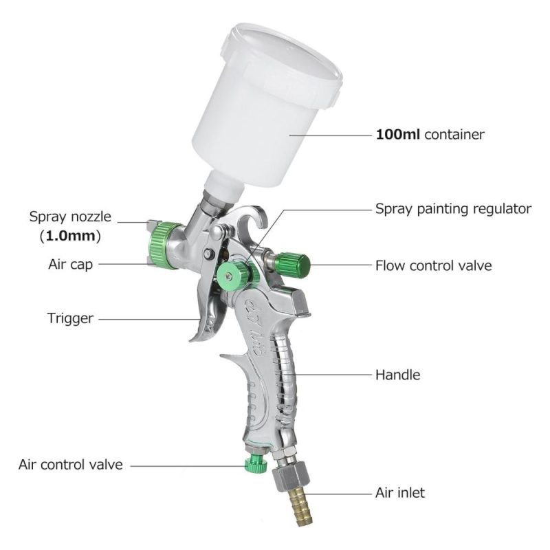 Gravity Feed Air Spray Gun Mini Sprayer Paint Gun with 100ML Cup 1.0mm Nozzle for Painting Car Furniture Wall  |   Power Tool Parts Power & Electrical Tools Green