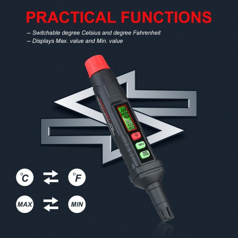 HABOTEST 4-in-1 Digital Psychrometer Portable Thermo-Hygrometer Mini Temperature and Humidity Meter Pen with Dew Point and Wet Bulb Temperature (Battery Not Included)  |   Temperature & Humidity Measurements Measurement & Analysis Instruments Black And Red