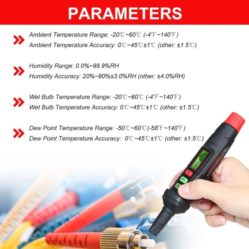 HABOTEST 4-in-1 Digital Psychrometer Portable Thermo-Hygrometer Mini Temperature and Humidity Meter Pen with Dew Point and Wet Bulb Temperature (Battery Not Included)  |   Temperature & Humidity Measurements Measurement & Analysis Instruments Black And Red