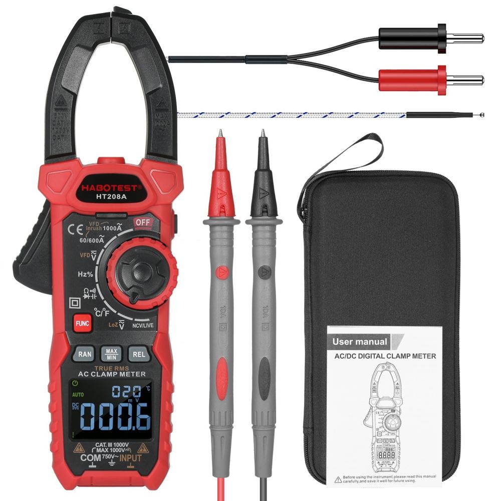 HABOTEST AC Digital Clamp Meter True-RMS Multimeter Anto-Ranging Multi Tester Current Clamp with Amp Volt Ohm Diode Capacitance Resistance Continuity NCV Temperature Duty Ratio VFD Tests  |   Electrical Equipment & Supplies Electrical Equipment & Supplies Black And Red