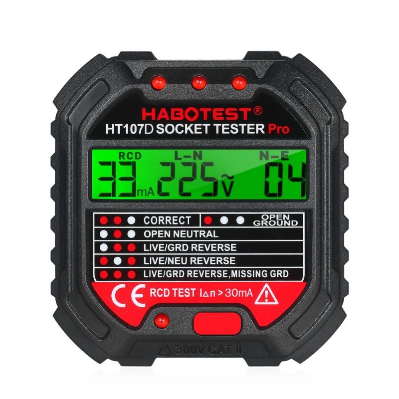 HABOTEST GFCI Outlet Tester with Voltage Display 90-250V Socket Tester Automatic Electric Circuit Polarity Voltage Detector Breaker Finder HT107D  |   Other Instruments Measurement & Analysis Instruments Black