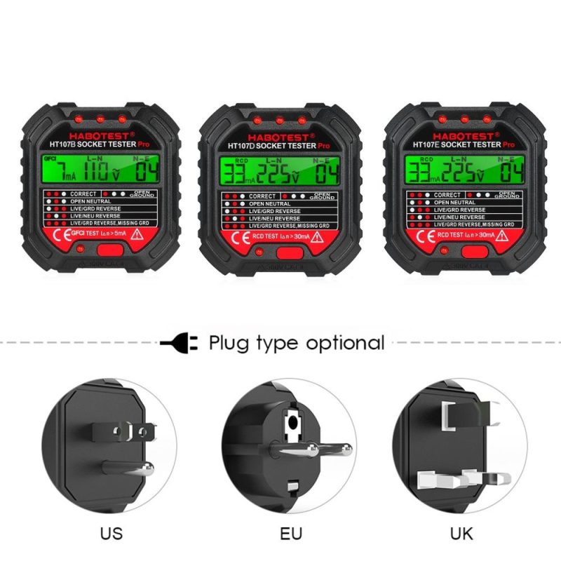 HABOTEST GFCI Outlet Tester with Voltage Display 90-250V Socket Tester Automatic Electric Circuit Polarity Voltage Detector Breaker Finder HT107D  |   Other Instruments Measurement & Analysis Instruments Black