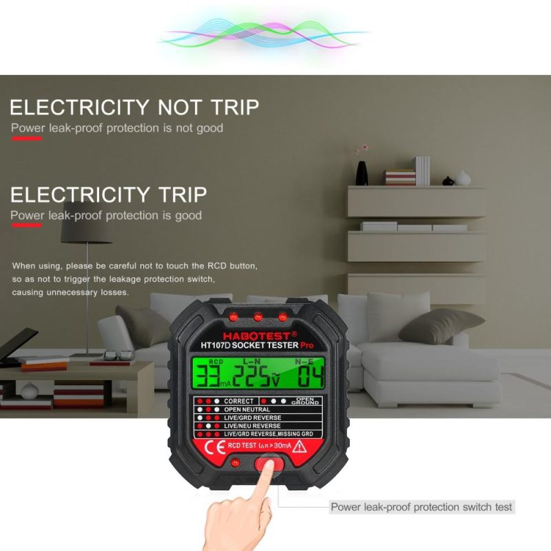 HABOTEST GFCI Outlet Tester with Voltage Display 90-250V Socket Tester Automatic Electric Circuit Polarity Voltage Detector Breaker Finder HT107D  |   Other Instruments Measurement & Analysis Instruments Black