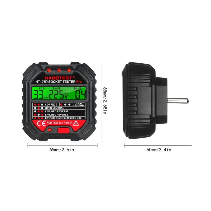 HABOTEST GFCI Outlet Tester with Voltage Display 90-250V Socket Tester Automatic Electric Circuit Polarity Voltage Detector Breaker Finder HT107D  |   Other Instruments Measurement & Analysis Instruments Black