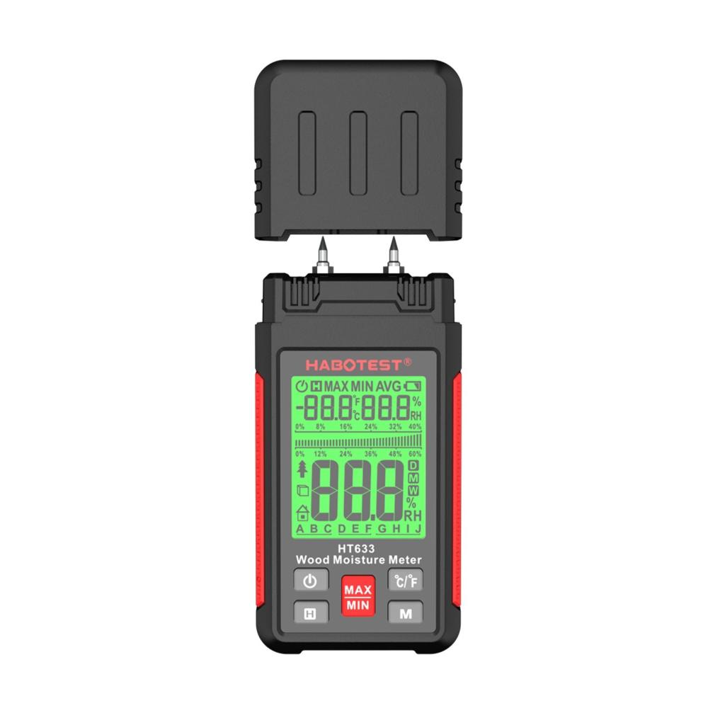 HABOTEST HT633 Wood Moisture Meter Pin-Type Digital Moisture Detector Ambient Temperature and Humidity with LCD Backlight Display for Wood Building Material  |   Other Nature Element Measurements Measurement & Analysis Instruments Black