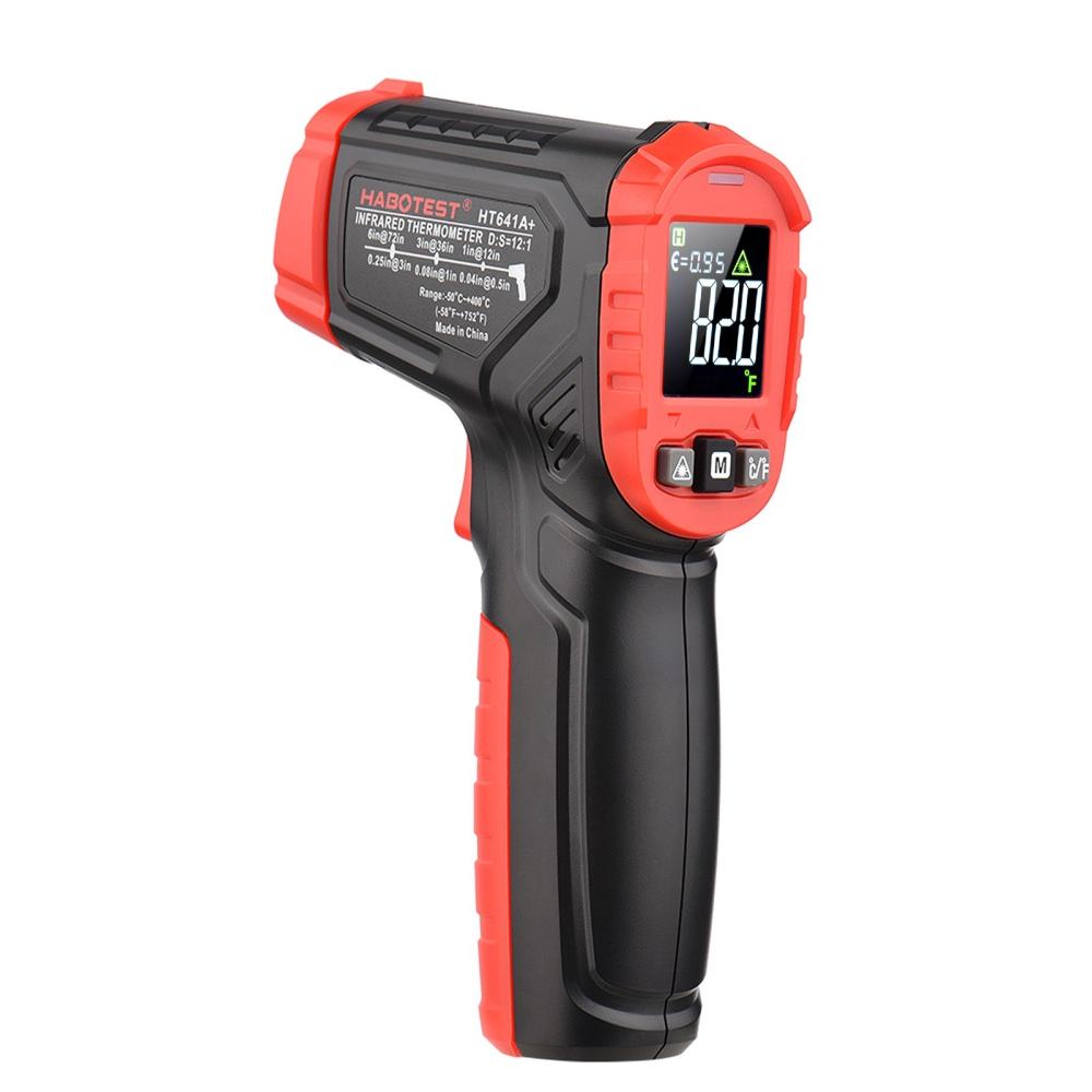 HABOTEST HT641A+ Infrared Thermometer -58~752℉ Non-contact Digital Handheld Heat Temperature Gun IR Laser Surface Temperature Meter with Emissivity for Industrial Cooking Grill  |   Infrared Thermometer Infrared Thermometer Black + Red