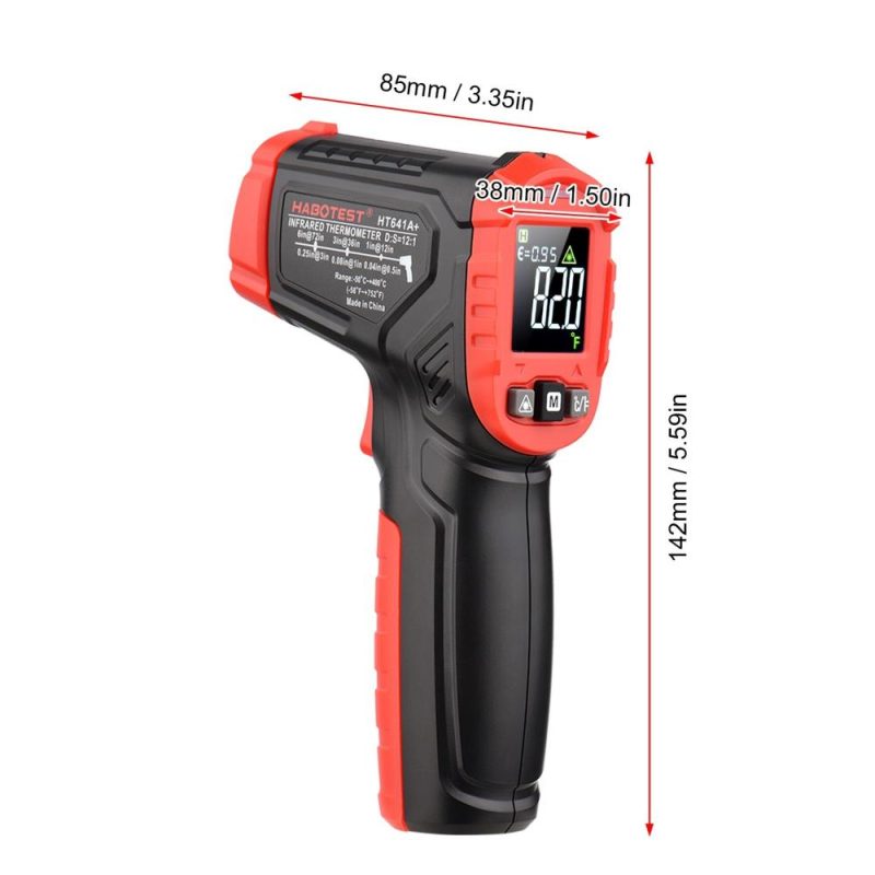 HABOTEST HT641A+ Infrared Thermometer -58~752℉ Non-contact Digital Handheld Heat Temperature Gun IR Laser Surface Temperature Meter with Emissivity for Industrial Cooking Grill  |   Infrared Thermometer Infrared Thermometer Black + Red