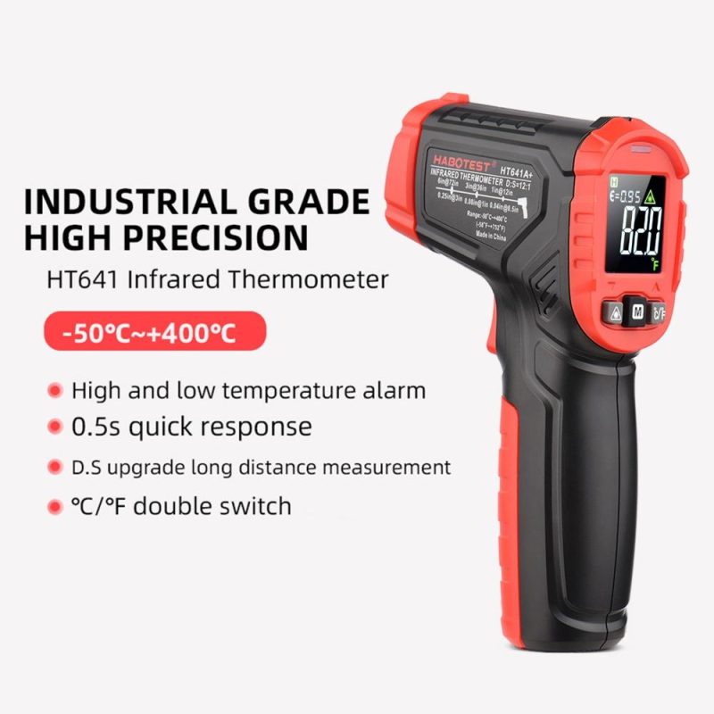 HABOTEST HT641A+ Infrared Thermometer -58~752℉ Non-contact Digital Handheld Heat Temperature Gun IR Laser Surface Temperature Meter with Emissivity for Industrial Cooking Grill  |   Infrared Thermometer Infrared Thermometer Black + Red