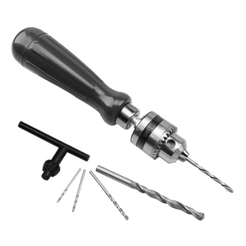 Hand Drill Bits Set 7 in 1 Manual Tool Pin Vises with 5 Pcs Twist Drill Bits Chuck Key Hollow Storage Box 0.6-6mm Precision Clamping for Woodworking Walnut Amber Plastic  |   Others Hardware & Gadgets Others