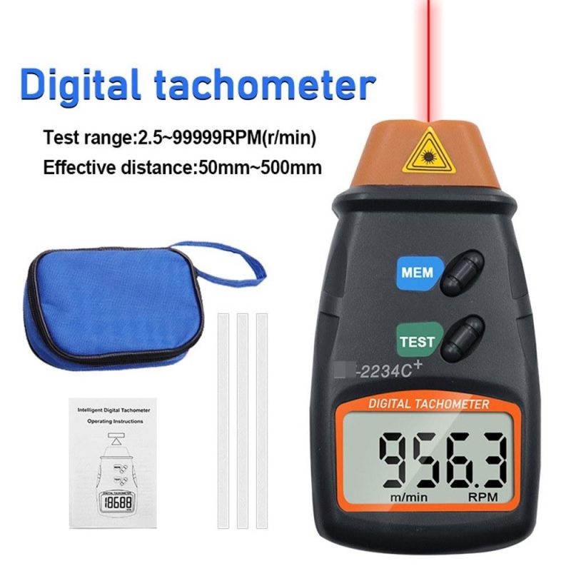 Handheld Digital Tachometer 2.5-99999RPM Non-contact Laser Rotation Speed Meter with Cloth Bag for Motors Fans Washing Machine Automobiles  |   Other Instruments Measurement & Analysis Instruments Black