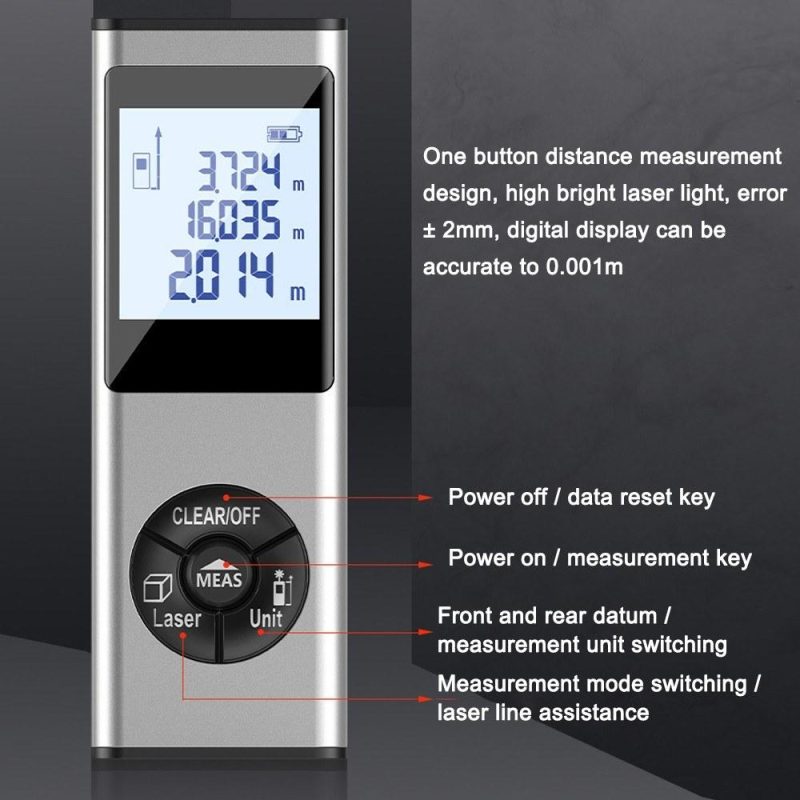 Handheld Laser Rangefinder Distance Meter Area Volumes Measurement Device Building Surveying Equipment LCD Display with Backlight  |   Laser Rangefinders Laser Rangefinders Laser Rangefinders