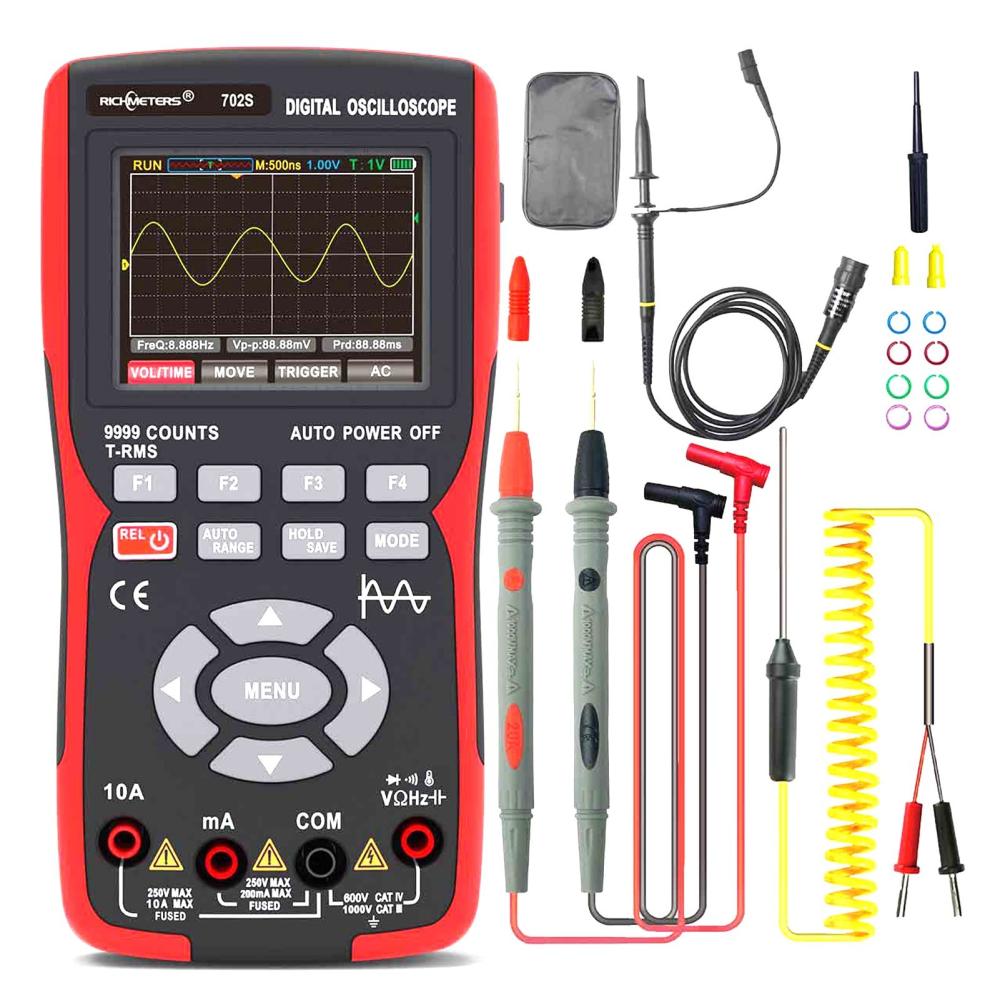 Handheld LCD Digital Multimeter & Oscillometer 2-in-1 Universal Meter Oscope Meter 9999 Counts 10MHz 48MSa/s Single Channel Measuring  |   Digital Multimeters & Oscilloscopes Digital Multimeters & Oscilloscopes Black + Red